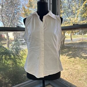90s Rampage button up tank Women's sz M striped sleeveless fitted shirt *stained